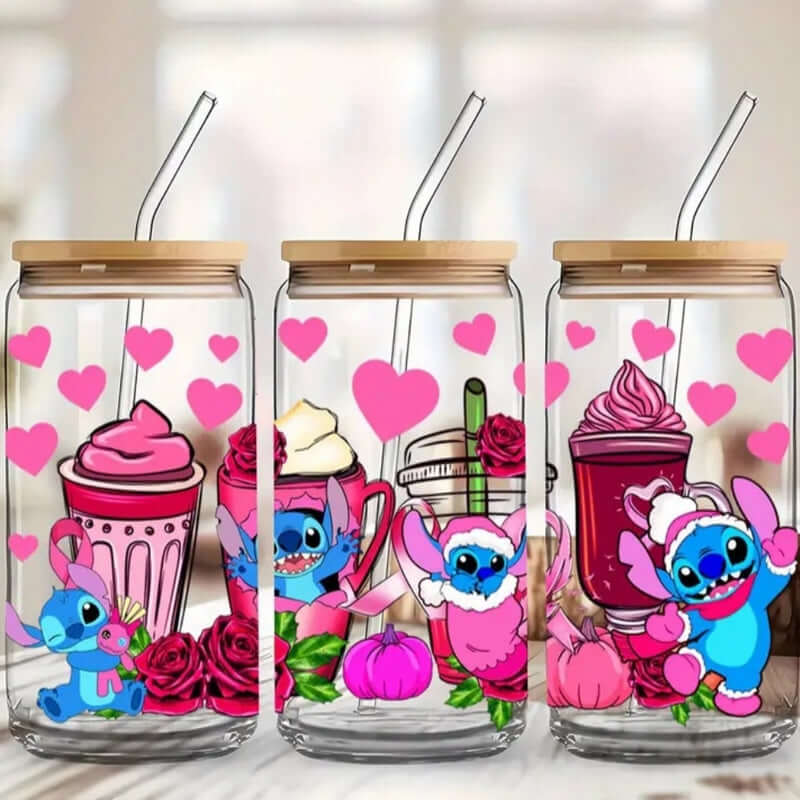 Verre personnalisé Stitch avec couvercle étanche & paille – 550 ml (10 modèles)
